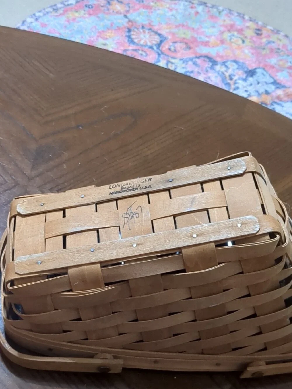 1989 Vintage Longaberger Natural Tan Woven Wood Basket with Clear Liner